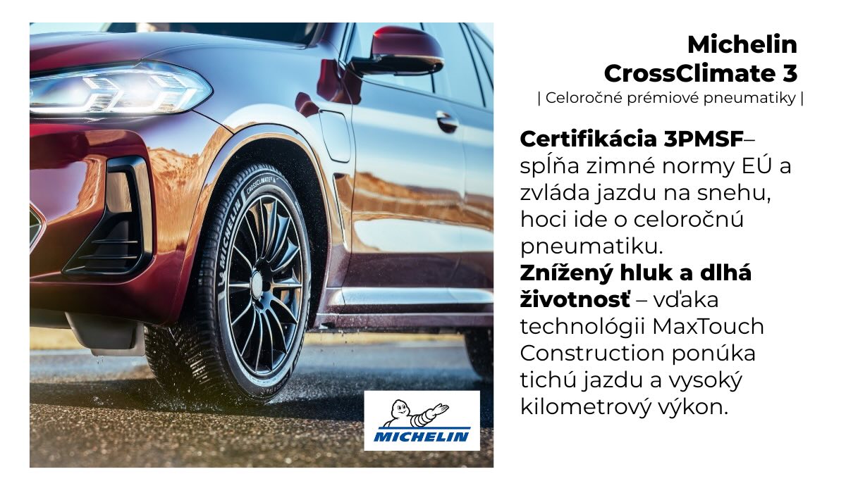Novinka Michelin CrossClimate 3 prináša istotu a výkon v každom počasí – od horúčav po zasnežené cesty. 